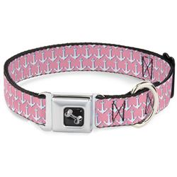 Dog Bone Black/Silver Seatbelt Buckle Collar - Anchor2 Monogram Baby Pink/Baby Blue/White