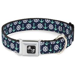Dog Bone Black/Silver Seatbelt Buckle Collar - Anchor2/Helm Monogram Navy/Turquoise/White