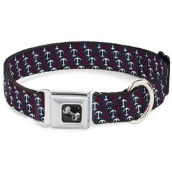 Dog Bone Black/Silver Seatbelt Buckle Collar - Anchor3 Flip Navy/Red/Cream