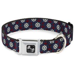 Dog Bone Black/Silver Seatbelt Buckle Collar - Anchor3/Helm Monogram Navy/Red/Cream