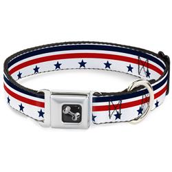 Dog Bone Black/Silver Seatbelt Buckle Collar - Americana Stars & Stripes5 White/Blue/Red