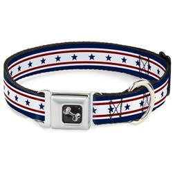 Dog Bone Black/Silver Seatbelt Buckle Collar - Americana Stars & Stripes 6 Blue/White/Red