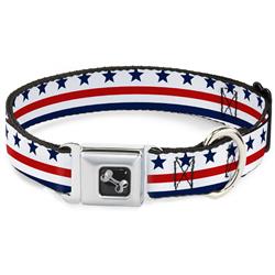 Dog Bone Black/Silver Seatbelt Buckle Collar - Americana Stars & Stripes7 White/Blue/Red