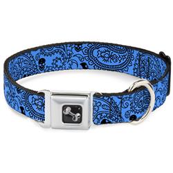Dog Bone Black/Silver Seatbelt Buckle Collar - Bandana/Skulls Baby Blue/Black