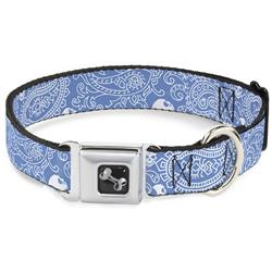 Dog Bone Black/Silver Seatbelt Buckle Collar - Bandana/Skulls Baby Blue/White