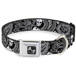 Dog Bone Black/Silver Seatbelt Buckle Collar - Bandana/Skulls Black/White