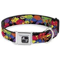 Dog Bone Black/Silver Seatbelt Buckle Collar - Buckle-Down Paint Splatter Black/Neon