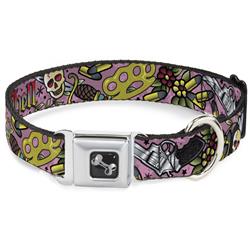 Dog Bone Black/Silver Seatbelt Buckle Collar - Born to Raise Hell Pink