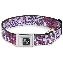 Dog Bone Black/Silver Seatbelt Buckle Collar - Born to Blossom Blue