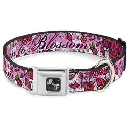 Dog Bone Black/Silver Seatbelt Buckle Collar - Born to Blossom Pink