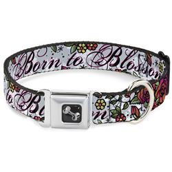 Dog Bone Black/Silver Seatbelt Buckle Collar - Born to Blossom White