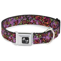 Dog Bone Black/Silver Seatbelt Buckle Collar - Born to Blossom CLOSE-UP Pink