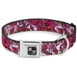 Dog Bone Black/Silver Seatbelt Buckle Collar - Born to Blossom CLOSE-UP White