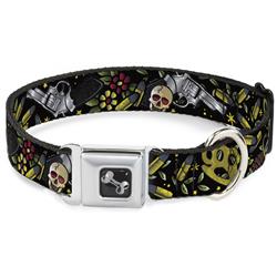 Dog Bone Black/Silver Seatbelt Buckle Collar - Born to Raise Hell CLOSE-UP Black