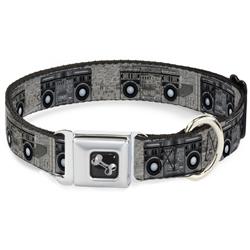 Dog Bone Black/Silver Seatbelt Buckle Collar - Boombox