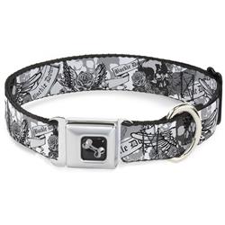 Dog Bone Black/Silver Seatbelt Buckle Collar - Buckle-Down Skull w/Roses