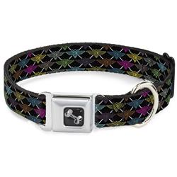 Dog Bone Black/Silver Seatbelt Buckle Collar - Buckle-Down BD Monogram Black/Multi Neon