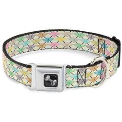 Dog Bone Black/Silver Seatbelt Buckle Collar - Buckle-Down BD Monogram Tan/Multi Neon