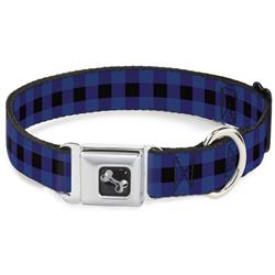 Dog Bone Black/Silver Seatbelt Buckle Collar - Buffalo Plaid Black/Blue