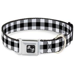 Dog Bone Black/Silver Seatbelt Buckle Collar - Buffalo Plaid Black/White
