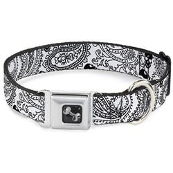 Dog Bone Black/Silver Seatbelt Buckle Collar - Bandana/Skulls White/Black