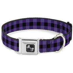 Dog Bone Black/Silver Seatbelt Buckle Collar - Buffalo Plaid Black/Purple