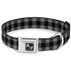 Dog Bone Black/Silver Seatbelt Buckle Collar - Buffalo Plaid Black/Gray