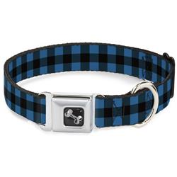 Dog Bone Black/Silver Seatbelt Buckle Collar - Buffalo Plaid Black/Turquoise