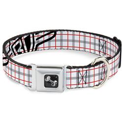 Dog Bone Black/Silver Seatbelt Buckle Collar - Buckle-Down Plaid White/Gray/Red
