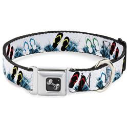 Dog Bone Black/Silver Seatbelt Buckle Collar - Beach Flip Flops