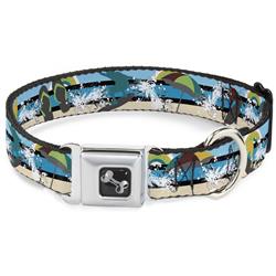 Dog Bone Black/Silver Seatbelt Buckle Collar - Beach Scene 1