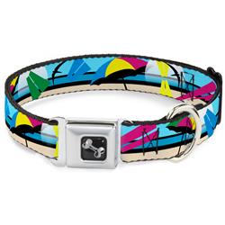 Dog Bone Black/Silver Seatbelt Buckle Collar - Beach Scene 2