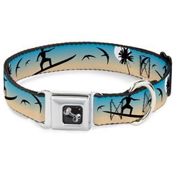Dog Bone Black/Silver Seatbelt Buckle Collar - Beach Surfer