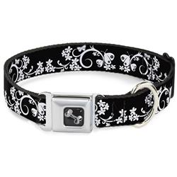 Dog Bone Black/Silver Seatbelt Buckle Collar - Butterfly Garden2 Black/White