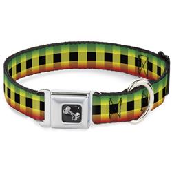 Dog Bone Black/Silver Seatbelt Buckle Collar - Buffalo Plaid Rasta