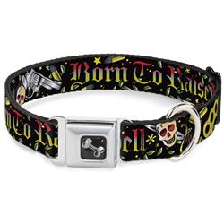 Dog Bone Black/Silver Seatbelt Buckle Collar - Born to Raise Hell Black
