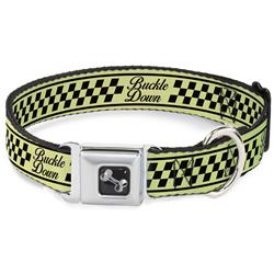 Dog Bone Black/Silver Seatbelt Buckle Collar - Buckle-Down Cab Stripe Green/Yellow Fade