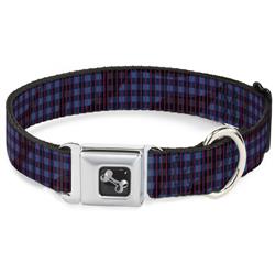 Dog Bone Black/Silver Seatbelt Buckle Collar - Buffalo Plaid Abstract White/Black/Turquoise