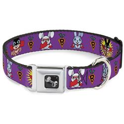 Dog Bone Black/Silver Seatbelt Buckle Collar - Bunny Superhero Purple