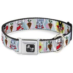 Dog Bone Black/Silver Seatbelt Buckle Collar - Bunny Superhero Multi Pastel