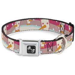 Dog Bone Black/Silver Seatbelt Buckle Collar - Block Penguins Mauve