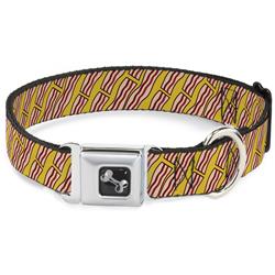 Dog Bone Black/Silver Seatbelt Buckle Collar - Bacon Cartoon Yellow