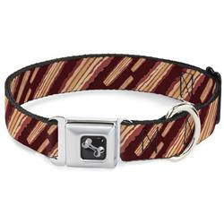Dog Bone Black/Silver Seatbelt Buckle Collar - Bacon Slices Maroon