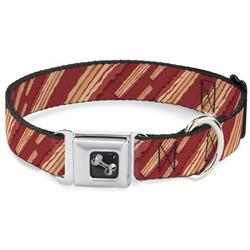 Dog Bone Black/Silver Seatbelt Buckle Collar - Bacon Slices Red