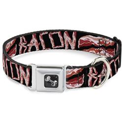 Dog Bone Black/Silver Seatbelt Buckle Collar - Bacon w/Text2