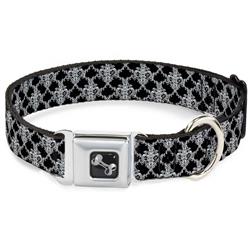 Dog Bone Black/Silver Seatbelt Buckle Collar - Boudoir Wallpaper Black/White