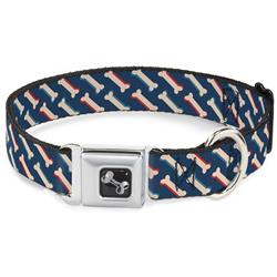 Dog Bone Black/Silver Seatbelt Buckle Collar - Bones Blue/Tan/Red