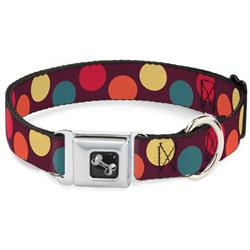 Dog Bone Black/Silver Seatbelt Buckle Collar - Big Dots Purple/Multi Pastel