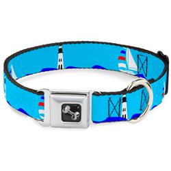 Dog Bone Black/Silver Seatbelt Buckle Collar - Boats on the Water