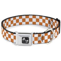 Dog Bone Black/Silver Seatbelt Buckle Collar - Checker White/TN Orange